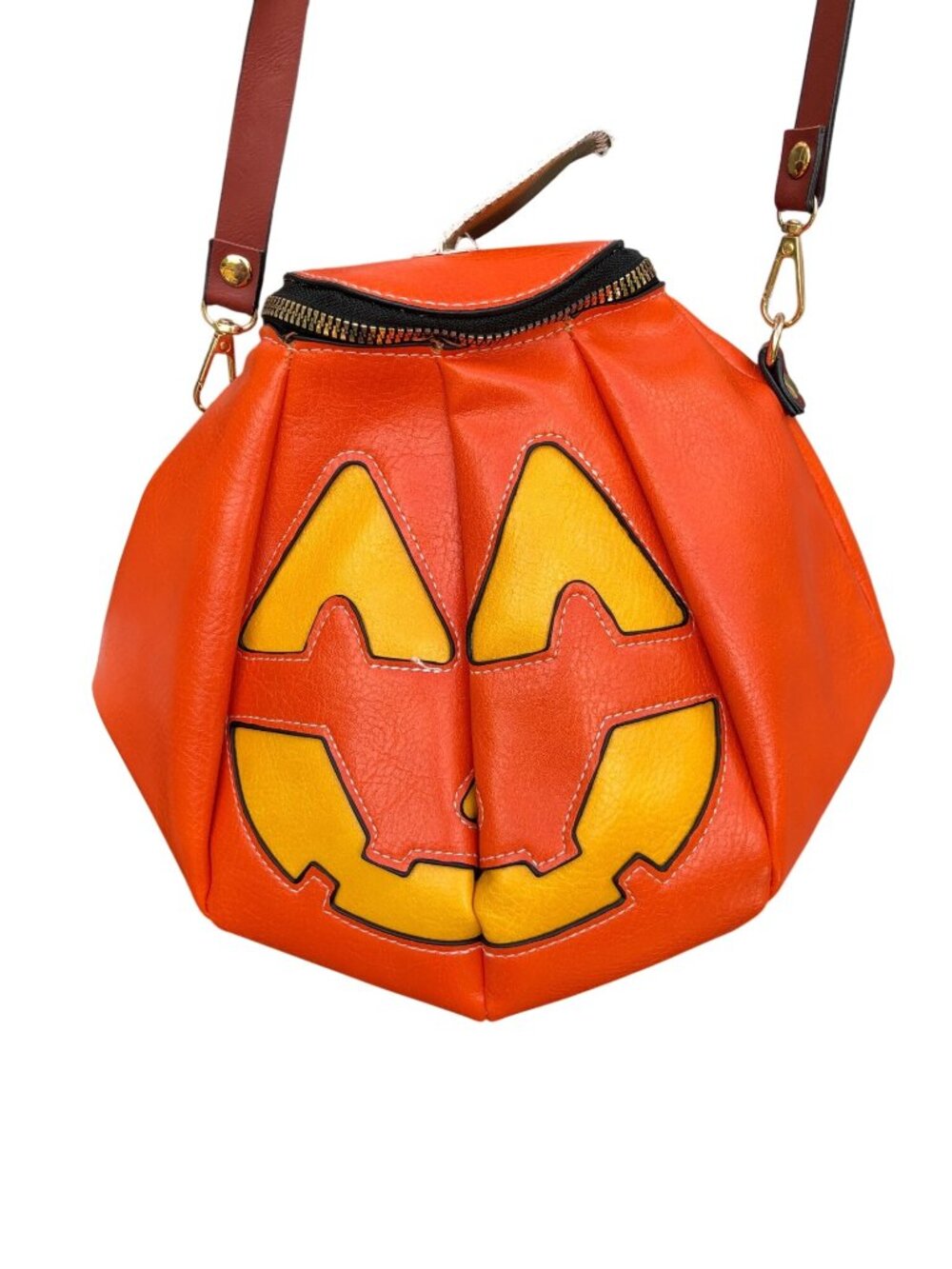 Mesa Dreams Pumpkin Crossbody Bag Faux Leather Adjtbl Strap Halloween Orange Yel